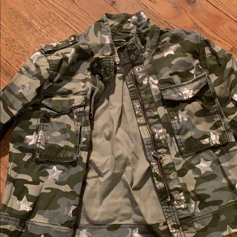 Camouflage jean jacket with sparkly stars